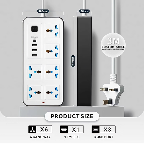 5-meter extra-long multi-port power strip with USB ports