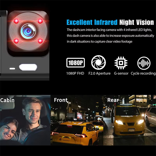 Night vision HD triple recording dashcam