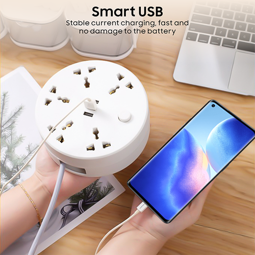 2-meter retractable extension cord round socket