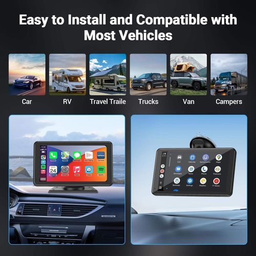 7'' Portable Smart Car Stereo With Wireless Android Auto Apple Carplay GPS Navigation Backup Camera Car Screen for All Cars