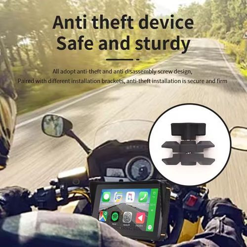 Touchscreen motorcycle Global Positioning System (GPS) with a screen that supports Apple CarPlay function. It has waterproof performance and enables wireless Apple CarPlay connection. It is suitable for motorcycles and bicycles. It is an Android-based GPS navigation display screen equipped with dual Bluetooth functionality