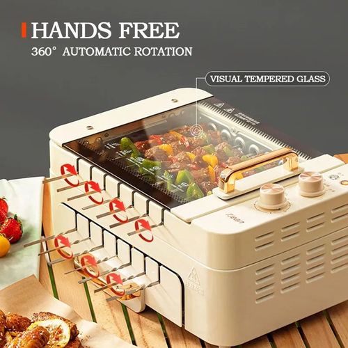 3 in 1 Electric BBQ Kebab Grill Machine Household Automatic Rotating Skewers Machine Indoor Smokeless Barbecue Grill Oven