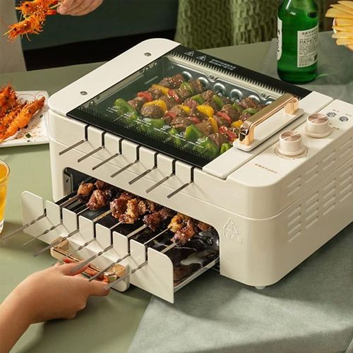 3 in 1 Electric BBQ Kebab Grill Machine Household Automatic Rotating Skewers Machine Indoor Smokeless Barbecue Grill Oven