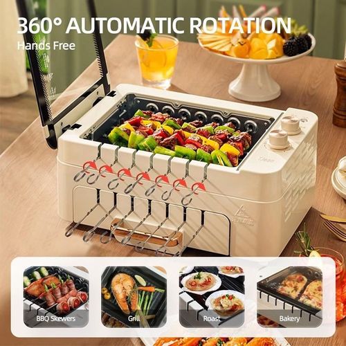 3 in 1 Electric BBQ Kebab Grill Machine Household Automatic Rotating Skewers Machine Indoor Smokeless Barbecue Grill Oven