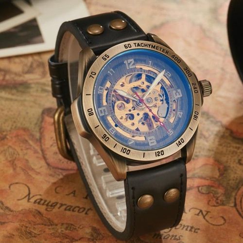 Black luminous bronze automatic mechanical watch