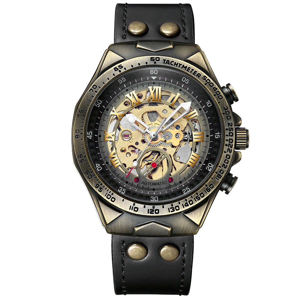 Black luminous bronze automatic mechanical watch