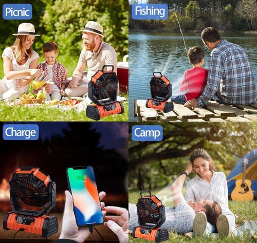 2025 New Camping Fan Portable Rechargeable Lighting Outdoor Fan Multifunctional Camping Fishing Lighting Fan