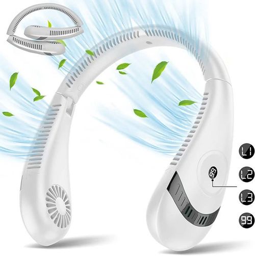 Portable Neck Fan Cooling Airflow 3000mAh Bladeless USB Neck Fans Neck Air Conditioner with Elastic Silicone for Outdoor Travel