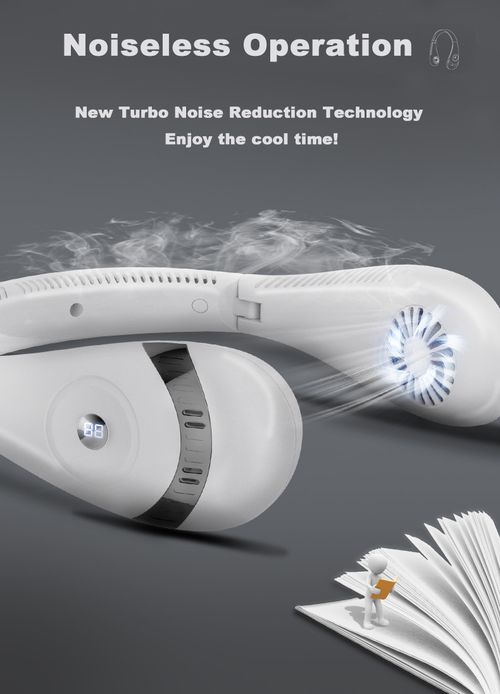 Portable Neck Fan Cooling Airflow 3000mAh Bladeless USB Neck Fans Neck Air Conditioner with Elastic Silicone for Outdoor Travel