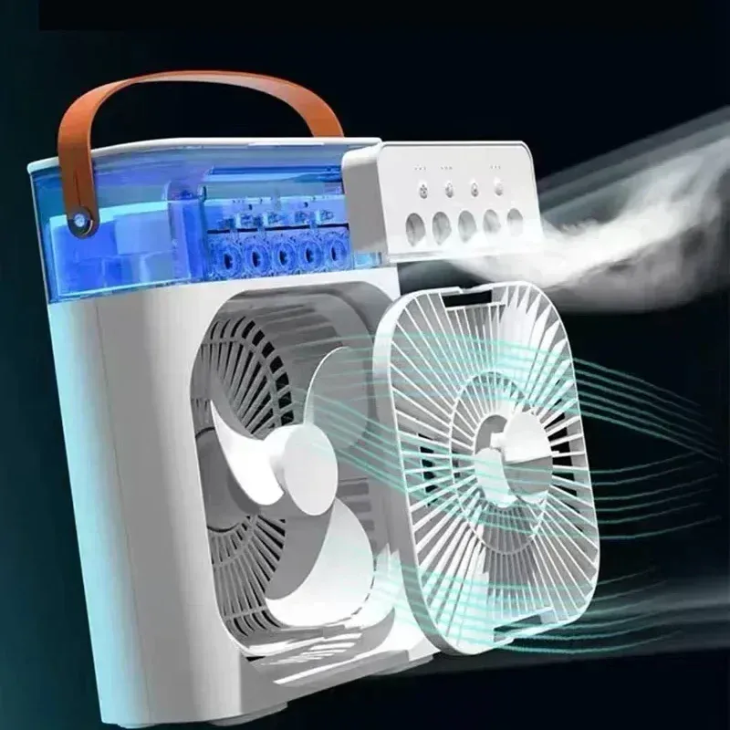 Mini climatiseur domestique 3 en 1, ventilateur réglable avec veilleuse LED et humidificateur portable pour bureau et maison