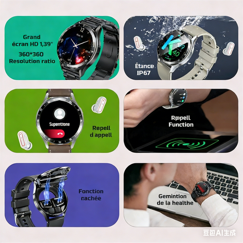 Montre connectée 2 en 1 avec écouteurs TWS