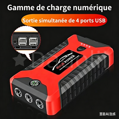 Nouveau Démarreur de Voiture d'Urgence 12V, Batterie de Secours avec Pompe à Air et Fonction Power Bank