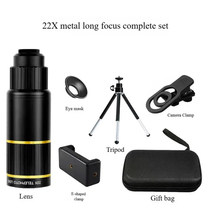 Télescope pour téléphone portable tout métal 22x, objectif téléphoto zoom haute définition externe pour concert