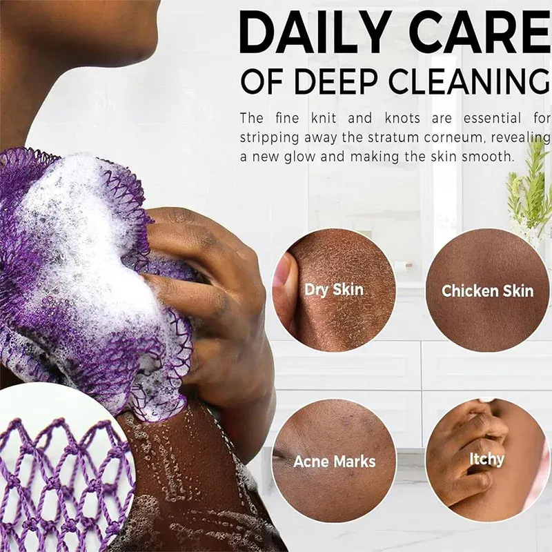Éponge filet de bain naturelle exfoliante profonde, nettoie bras, dos, jambes et cou, rend la peau du corps douce et lisse