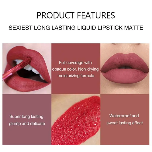 🇲🇦 Kit 6 pièces de rouges à lèvres liquides mats – fini velours doux – longue tenue et résistant à l eau – fini non collant – kit maquillage multi-usages pour tous types de peau et débutantes – Paiement à la livraison 🔥💄💋💧🛒