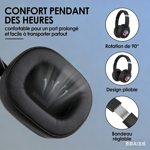 Écouteurs sans fil avec écran tactile, écran LCD, fonction de charge, réduction de bruit et graves profonds