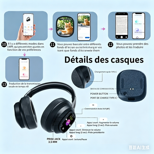 🇲🇦：سماعة رأس بلوتوث بشاشة لمس ذكية خفض ضوضاء ANC صوت باس HIFI