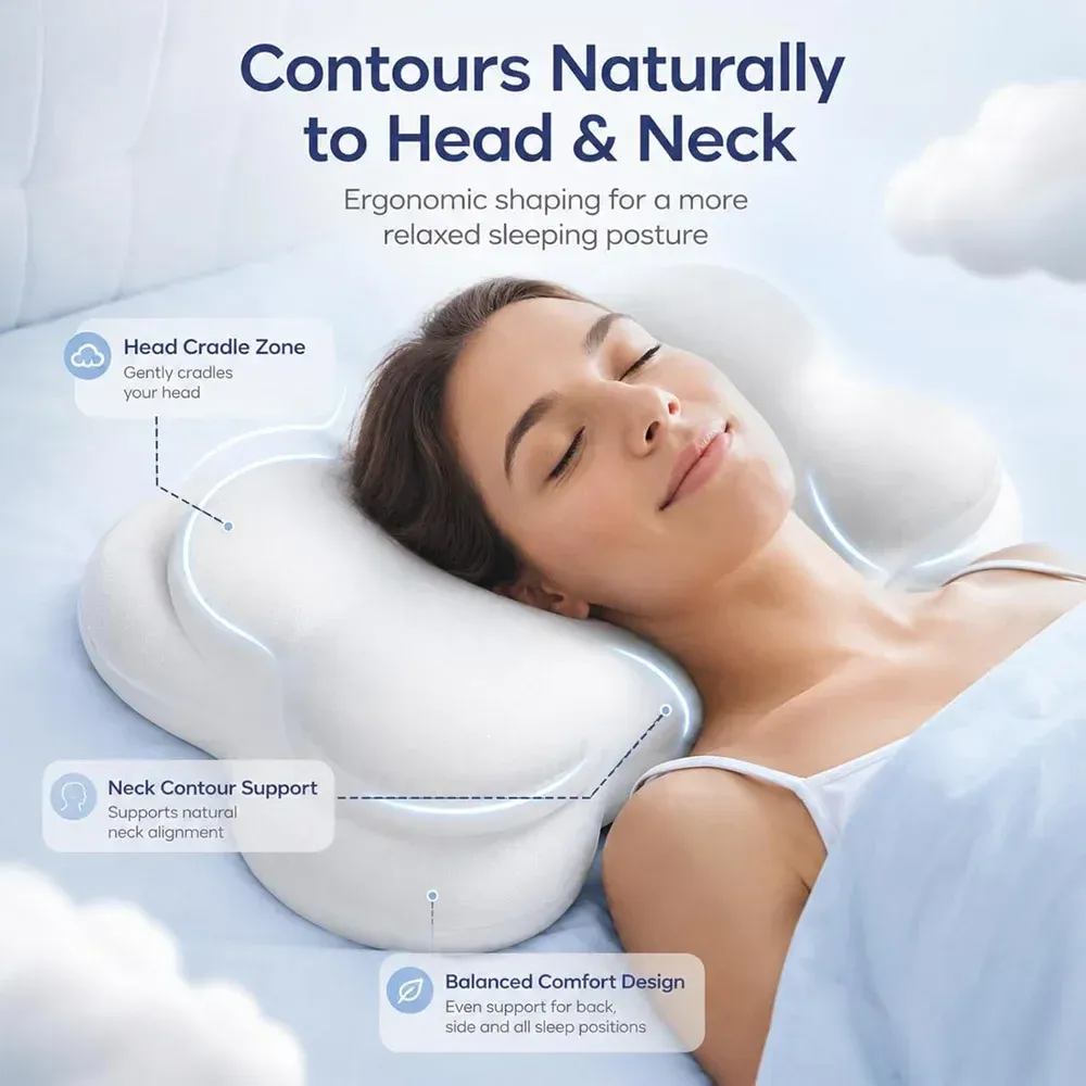 Oreiller nuage confortable, mousse mémoire ergonomique soutien cervical pour dormeurs latéraux, housse respirante lavable