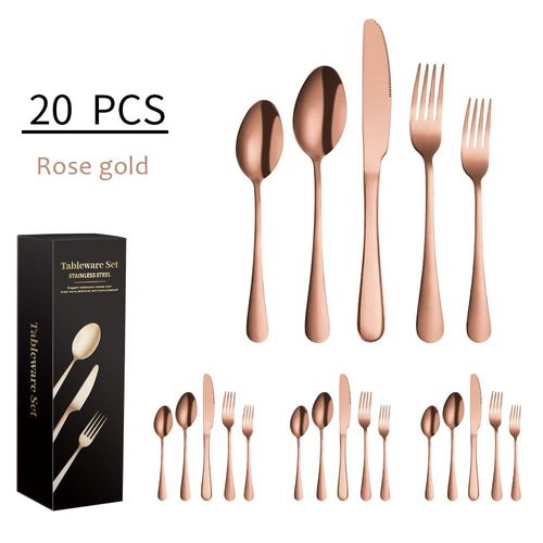 Ensemble de vaisselle haut de gamme en acier inoxydable, 20 pièces