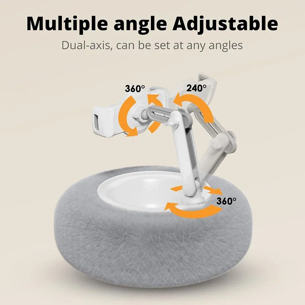 Coussin peluche support pour téléphone et tablette, support de bureau, longueur et angle réglables pour live et appel vidéo