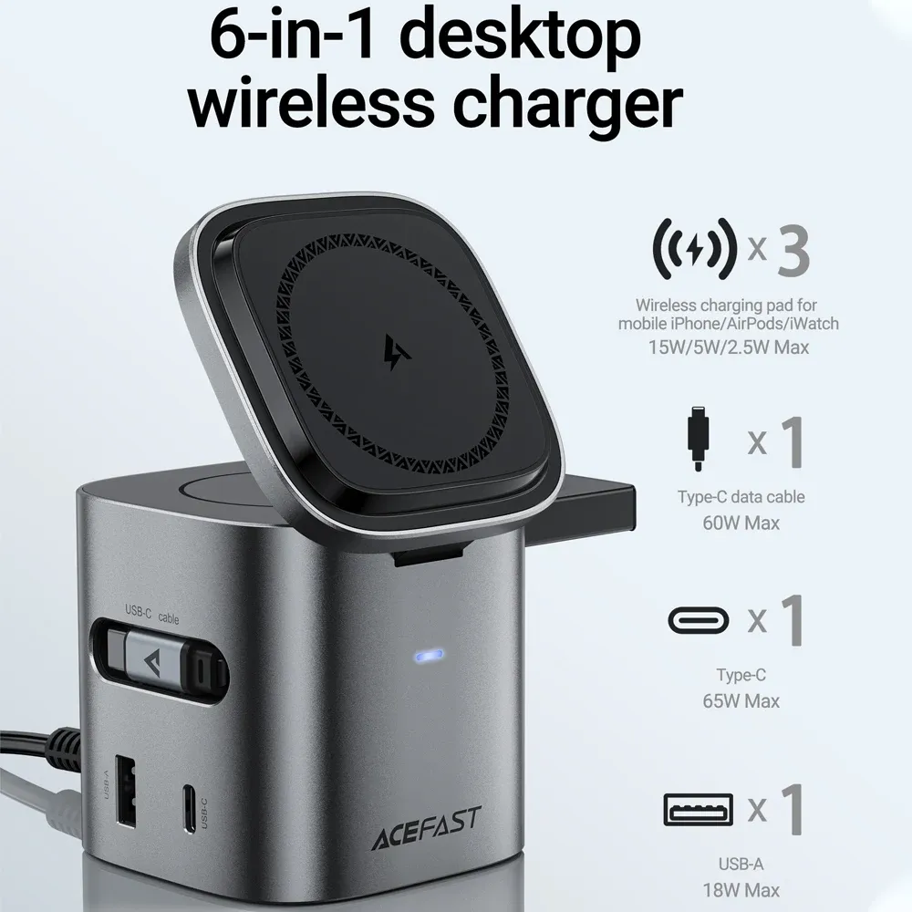 Station de charge sans fil magnétique multifonction 6 en 1 GaN 65W