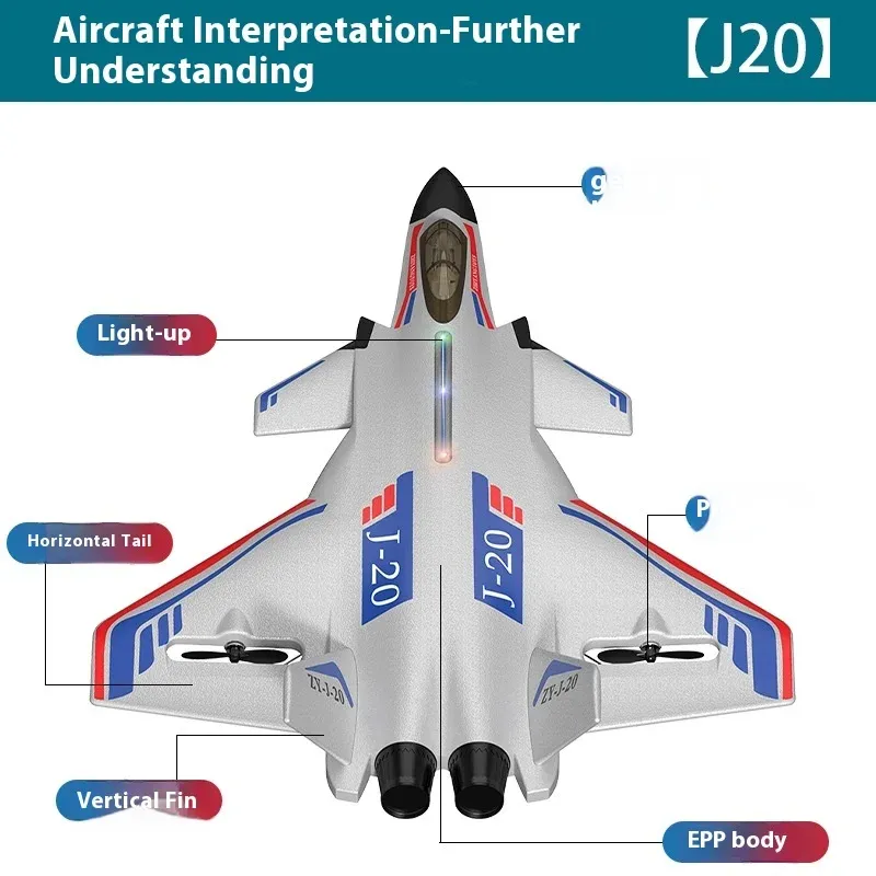 Avion radiocommandé nouveau chasseur J-20, planeur électrique à ailes fixes en mousse, modèle jouet cadeau pour enfants