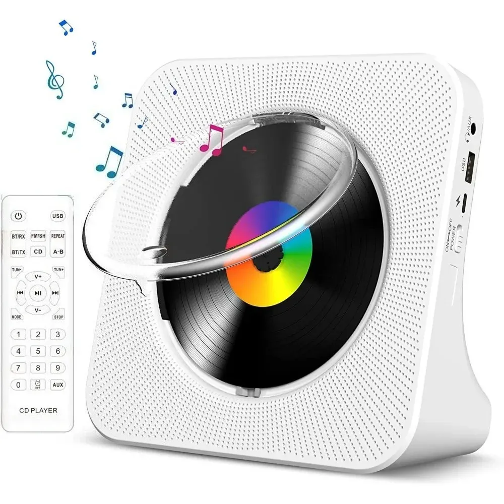 Lecteur CD Bluetooth de bureau portable Qoosea pour la maison avec minuterie, haut-parleurs HiFi intégrés, écran LCD et radio FM boombox