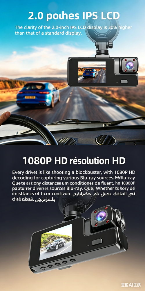 Enregistreur de bord GPS à 3 caméras, enregistrement en boucle et vision nocturne