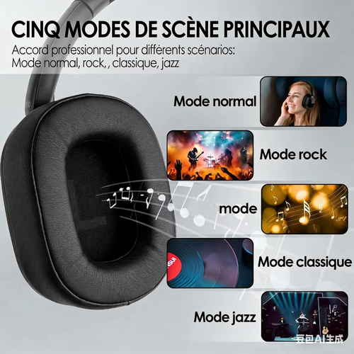 Écouteurs sans fil avec écran tactile, écran LCD, fonction de charge, réduction de bruit et graves profonds