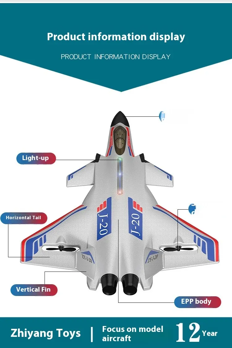 Avion radiocommandé nouveau chasseur J-20, planeur électrique à ailes fixes en mousse, modèle jouet cadeau pour enfants