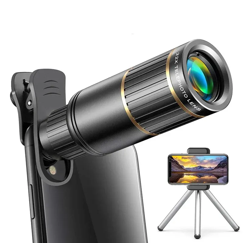 Télescope pour téléphone portable tout métal 22x, objectif téléphoto zoom haute définition externe pour concert
