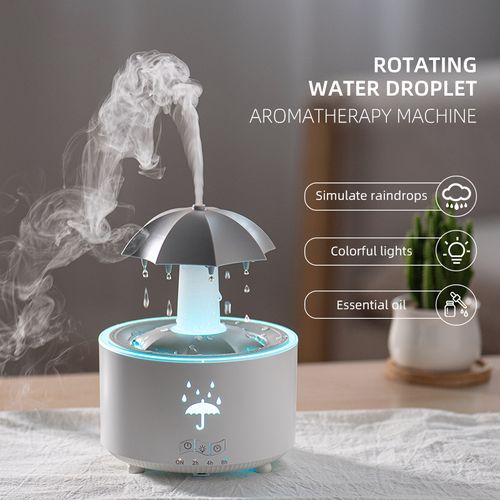 Humidificateur diffuseur d'arôme en forme de goutte d'eau et parapluie tournant multicolore