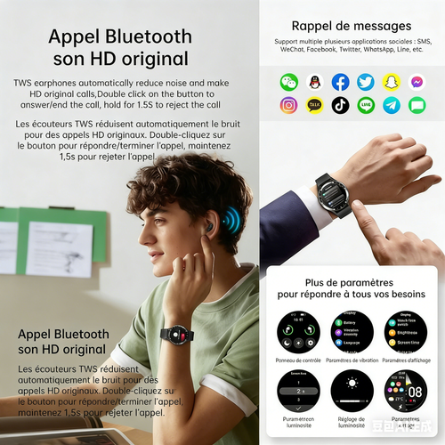 Montre connectée 2 en 1 avec écouteurs TWS