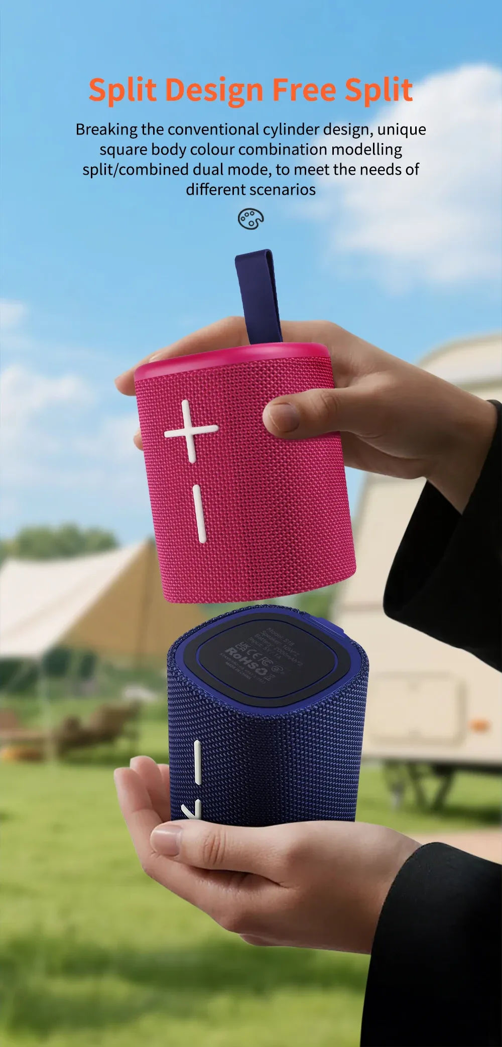 Enceinte Bluetooth magnétique séparable double 2*10W, éclairage RGB, étanche IPX6, stéréo HIFI TWS