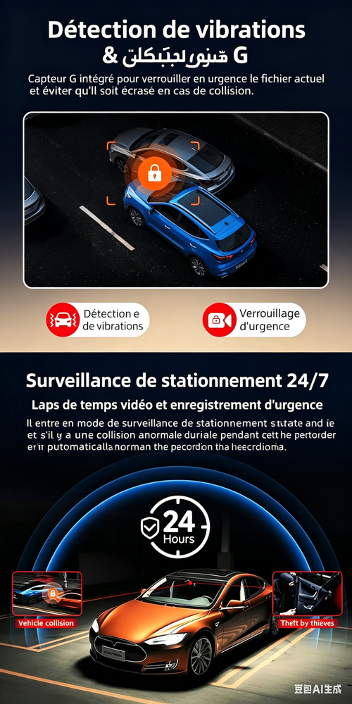 Enregistreur de bord GPS à 3 caméras, enregistrement en boucle et vision nocturne