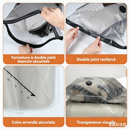Pompe rechargeable sans fil + sachets économiseurs despace pour voyage et rangement
