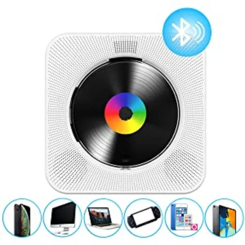 Lecteur CD Bluetooth de bureau portable Qoosea pour la maison avec minuterie, haut-parleurs HiFi intégrés, écran LCD et radio FM boombox