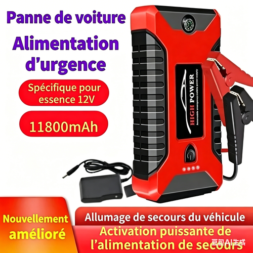 Nouveau Démarreur de Voiture d'Urgence 12V, Batterie de Secours avec Pompe à Air et Fonction Power Bank
