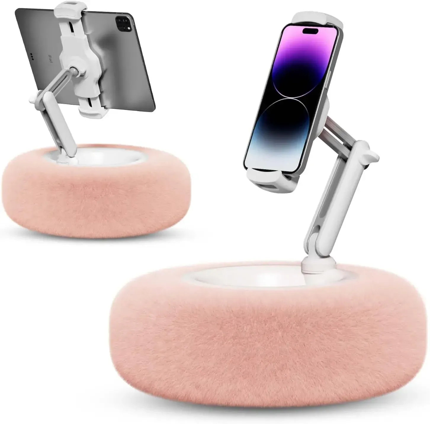 Coussin peluche support pour téléphone et tablette, support de bureau, longueur et angle réglables pour live et appel vidéo