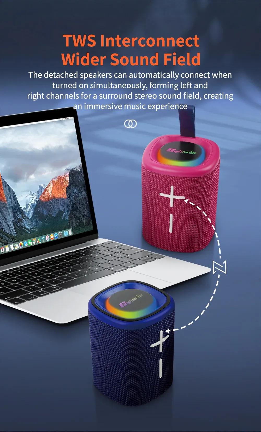 Enceinte Bluetooth magnétique séparable double 2*10W, éclairage RGB, étanche IPX6, stéréo HIFI TWS
