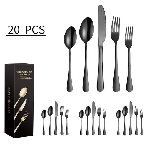 Ensemble de vaisselle haut de gamme en acier inoxydable, 20 pièces