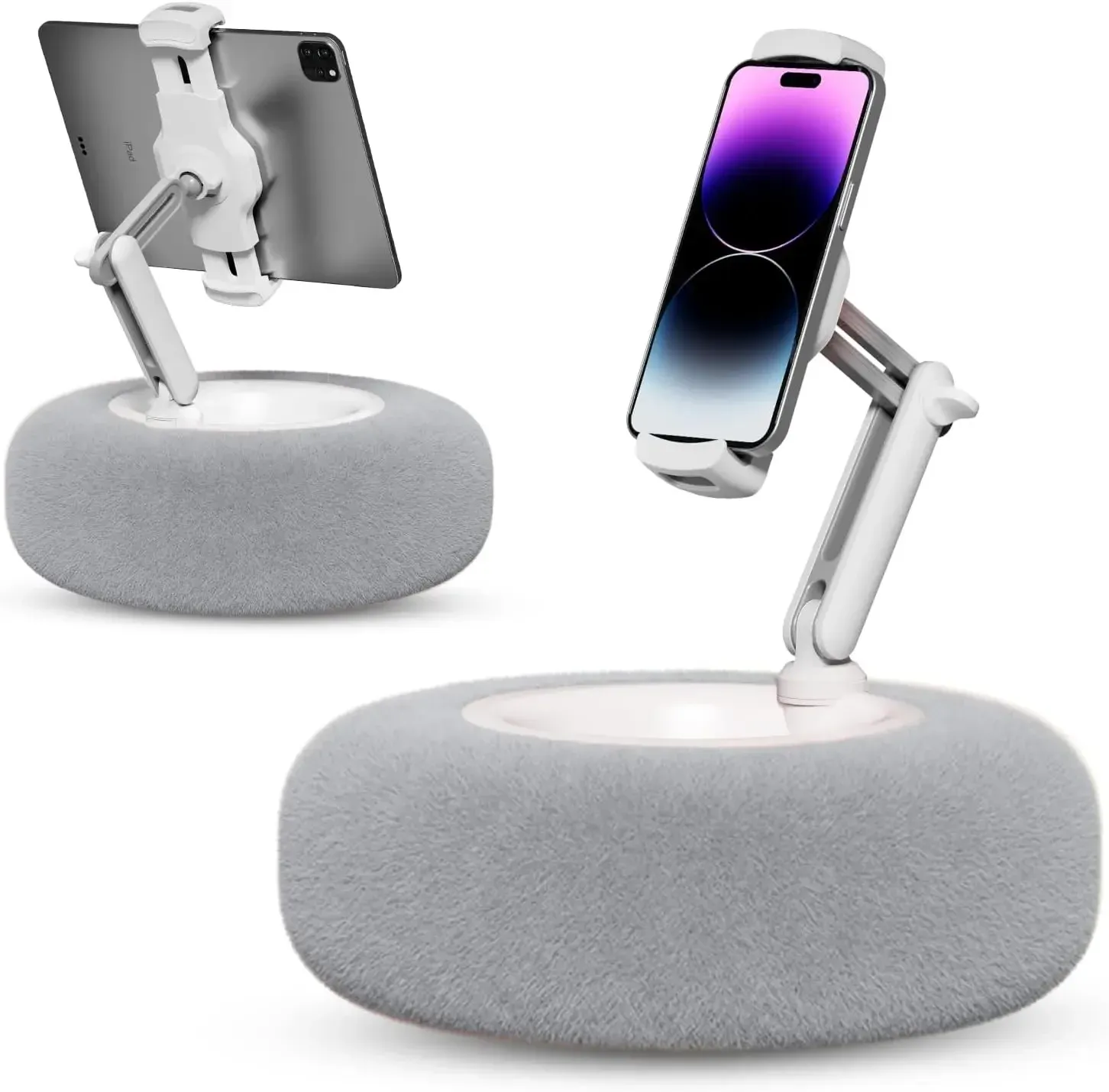 Coussin peluche support pour téléphone et tablette, support de bureau, longueur et angle réglables pour live et appel vidéo