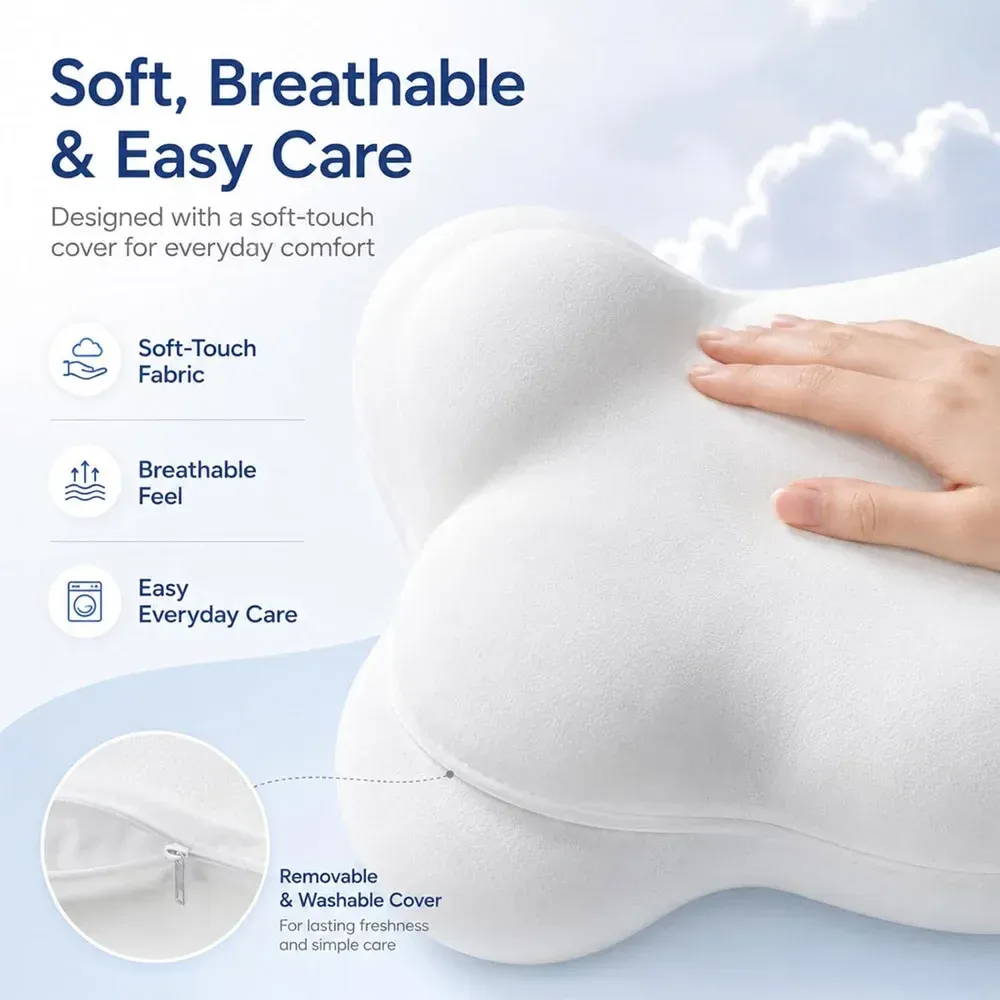 Oreiller nuage confortable, mousse mémoire ergonomique soutien cervical pour dormeurs latéraux, housse respirante lavable