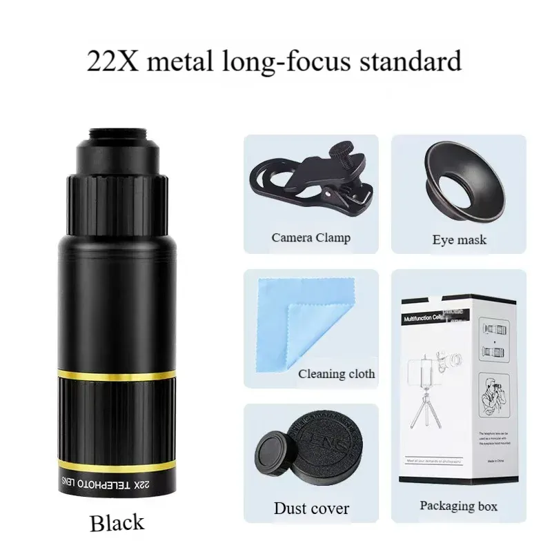 Télescope pour téléphone portable tout métal 22x, objectif téléphoto zoom haute définition externe pour concert