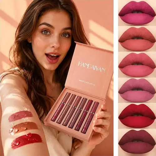 🇲🇦 Kit 6 pièces de rouges à lèvres liquides mats – fini velours doux – longue tenue et résistant à l eau – fini non collant – kit maquillage multi-usages pour tous types de peau et débutantes – Paiement à la livraison 🔥💄💋💧🛒
