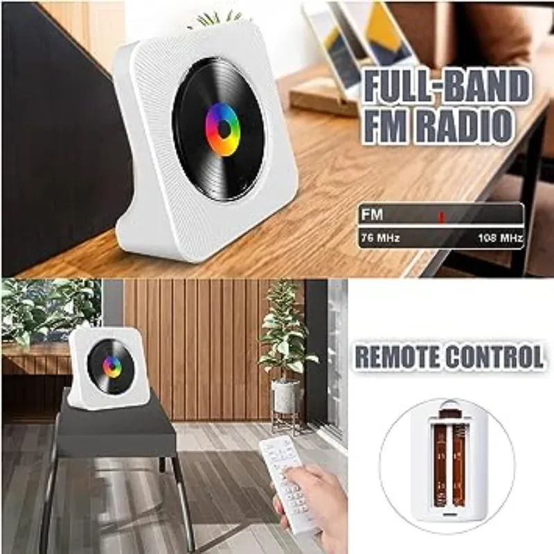 Lecteur CD Bluetooth de bureau portable Qoosea pour la maison avec minuterie, haut-parleurs HiFi intégrés, écran LCD et radio FM boombox