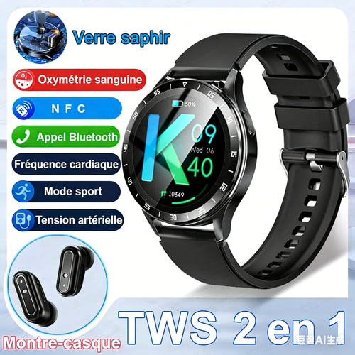 Montre connectée 2 en 1 avec écouteurs TWS
