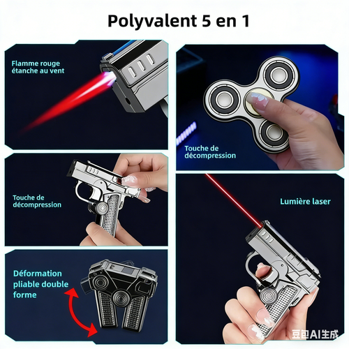 Briquet multifonction pliable à double forme