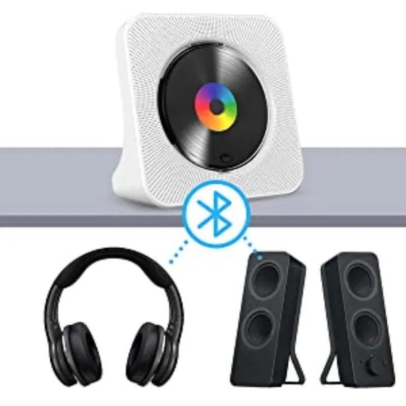 Lecteur CD Bluetooth de bureau portable Qoosea pour la maison avec minuterie, haut-parleurs HiFi intégrés, écran LCD et radio FM boombox