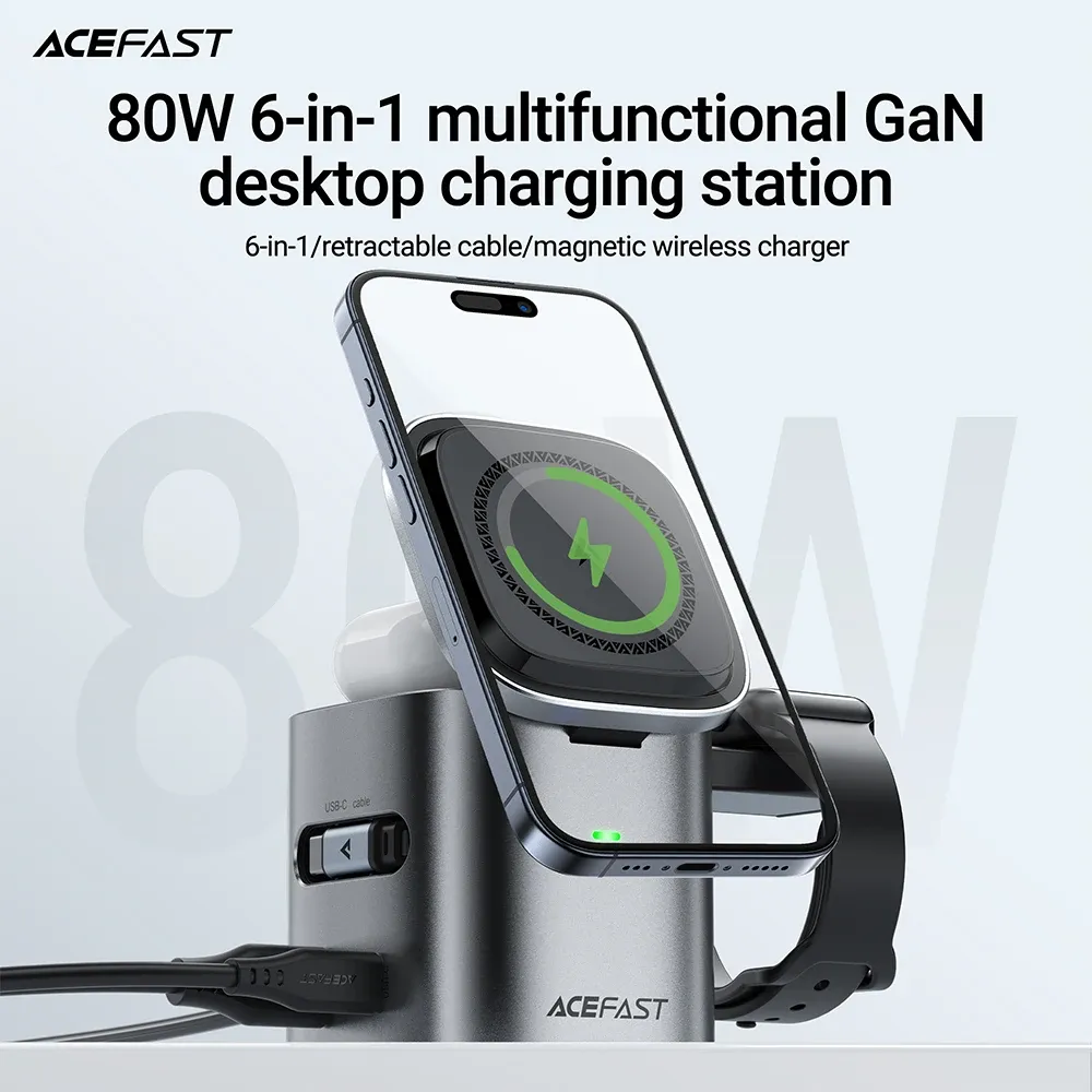 Station de charge sans fil magnétique multifonction 6 en 1 GaN 65W